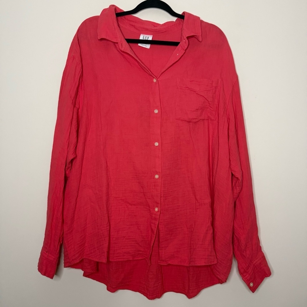 GAP The Big Shirt Crinkle Gauze Beachy Boho Oversized Layering Buttondown Shirt